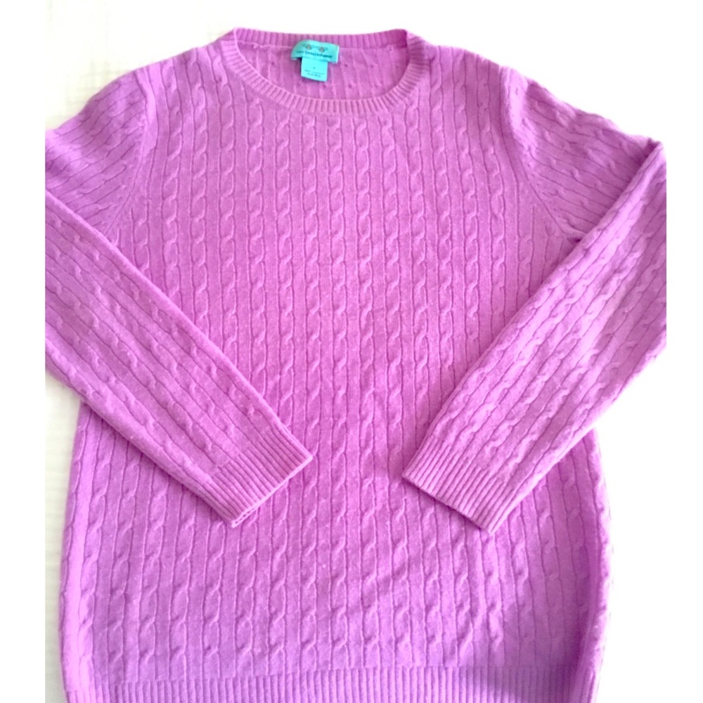 Two Bees Pink Cable Stitch 100% Cashmere Crew Neck Sweater Sz S.